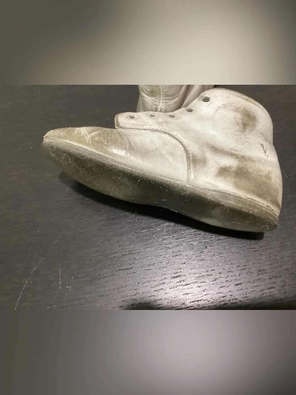 Vtg. Gertrude’s white leather baby shoes, Pro-tea-Tim Crib Shoe. 60-75Yrs old